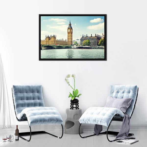 Big Ben In Sunny Day Canvas Wall Art-3 Horizontal-Gallery Wrap-25" x 16"-Tiaracle
