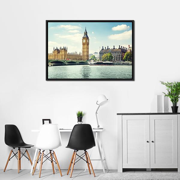 Big Ben In Sunny Day Canvas Wall Art-3 Horizontal-Gallery Wrap-25" x 16"-Tiaracle