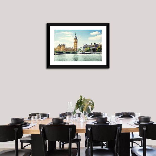 Big Ben In Sunny Day Canvas Wall Art-3 Horizontal-Gallery Wrap-25" x 16"-Tiaracle