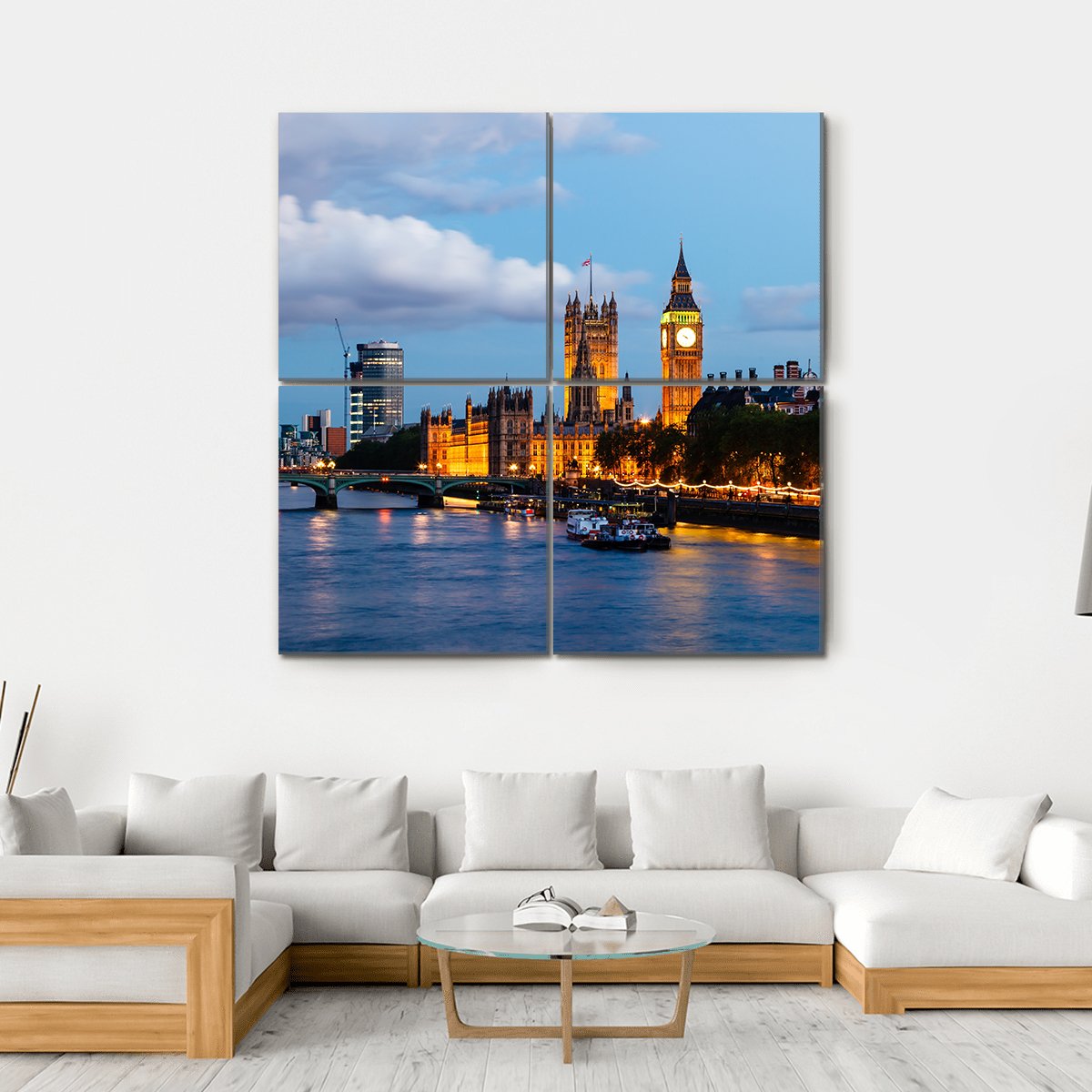 Big Ben In The Evening Canvas Wall Art-4 Square-Gallery Wrap-17" x 17"-Tiaracle