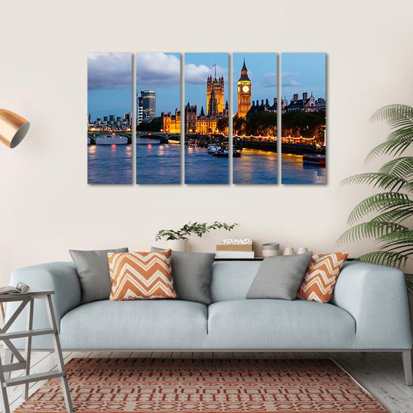 Big Ben In The Evening Canvas Wall Art-5 Horizontal-Gallery Wrap-22" x 12"-Tiaracle