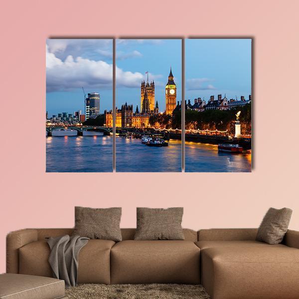 Big Ben In The Evening Canvas Wall Art-3 Horizontal-Gallery Wrap-37" x 24"-Tiaracle