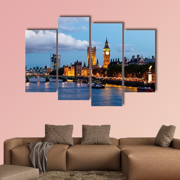 Big Ben In The Evening Canvas Wall Art-4 Pop-Gallery Wrap-50" x 32"-Tiaracle