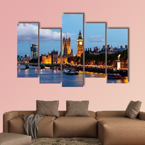 Big Ben In The Evening Canvas Wall Art-5 Pop-Gallery Wrap-47" x 32"-Tiaracle
