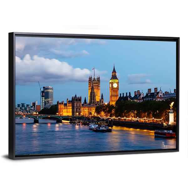 Big Ben In The Evening Canvas Wall Art-3 Horizontal-Gallery Wrap-25" x 16"-Tiaracle