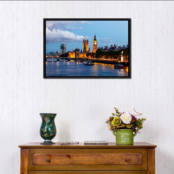 Big Ben In The Evening Canvas Wall Art-1 Piece-Floating Frame-24" x 16"-Tiaracle