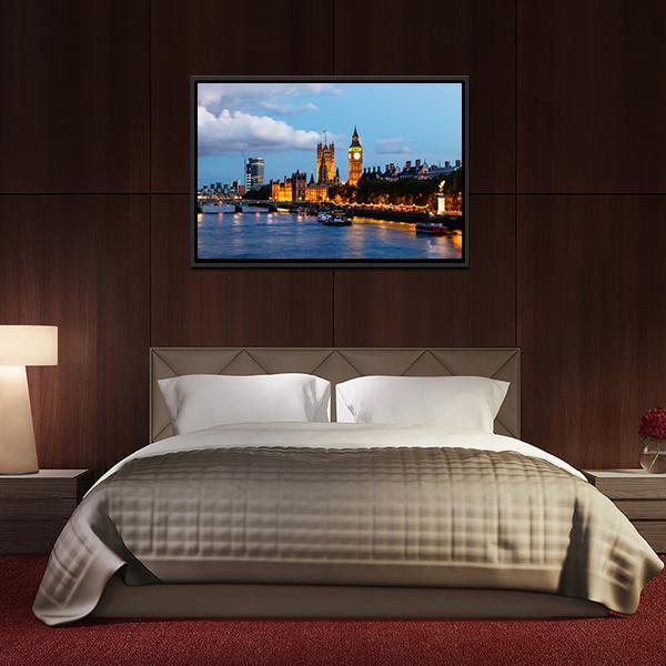 Big Ben In The Evening Canvas Wall Art-3 Horizontal-Gallery Wrap-25" x 16"-Tiaracle