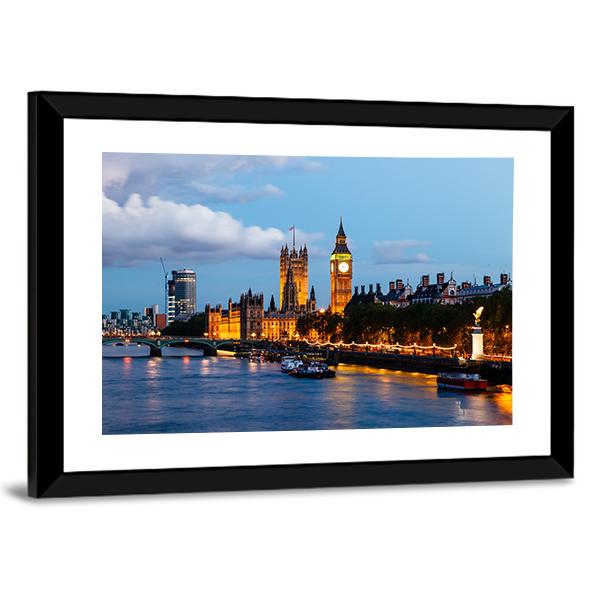 Big Ben In The Evening Panoramic Canvas Wall Art-1 Piece-36" x 12"-Tiaracle