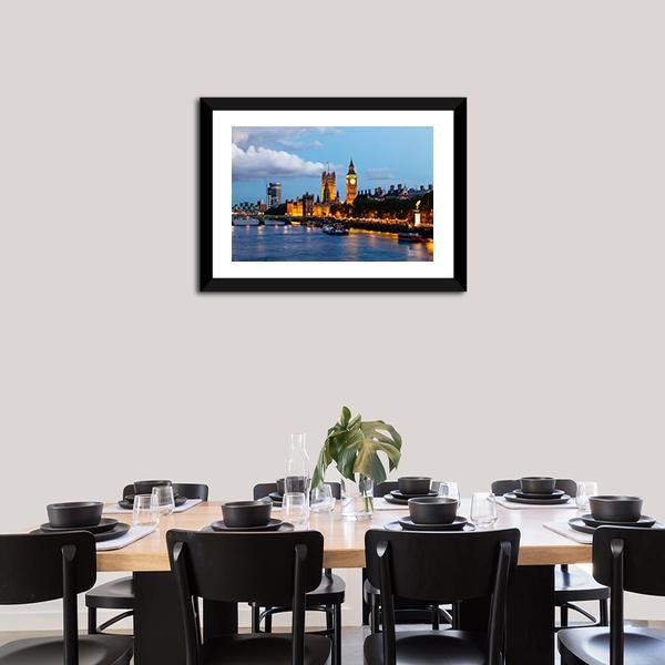 Big Ben In The Evening Panoramic Canvas Wall Art-1 Piece-36" x 12"-Tiaracle