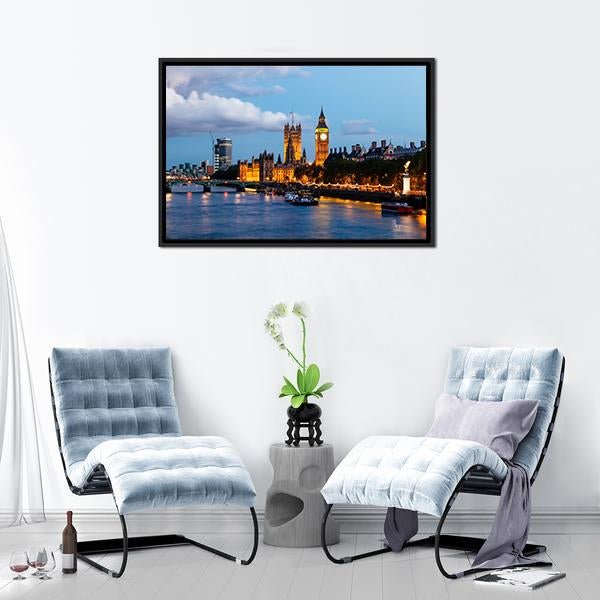 Big Ben In The Evening Panoramic Canvas Wall Art-1 Piece-36" x 12"-Tiaracle