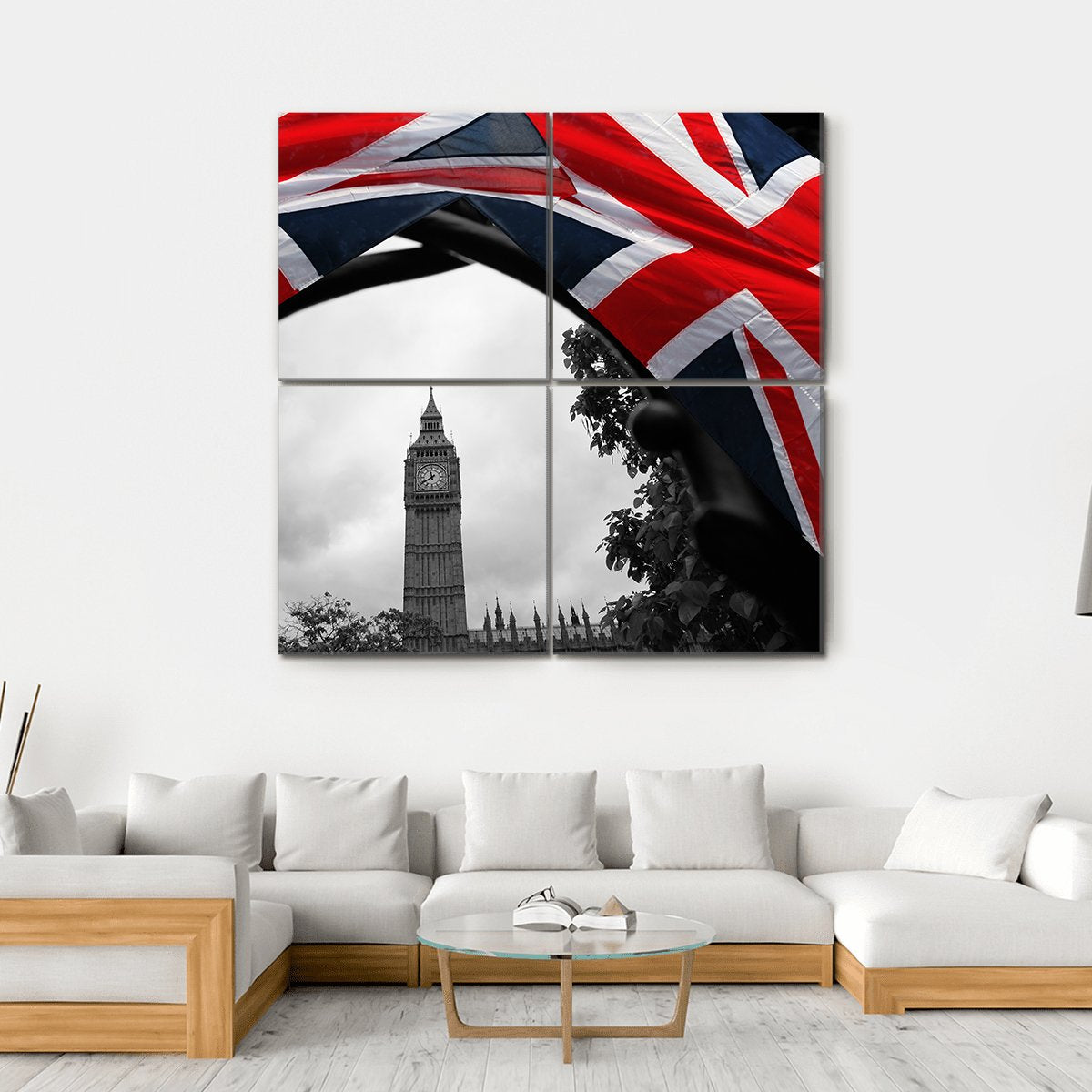 Big Ben With Flag Of England Canvas Wall Art-4 Square-Gallery Wrap-17" x 17"-Tiaracle