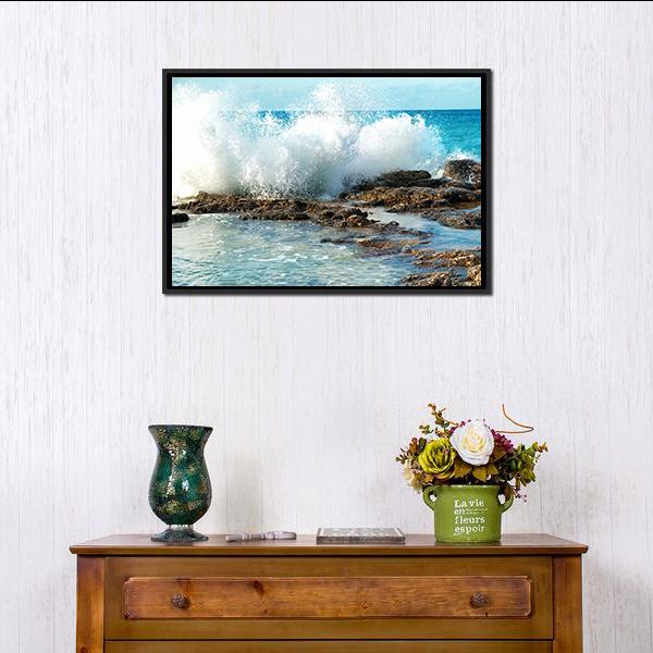 Big Breaking Waves Canvas Wall Art-1 Piece-Floating Frame-24" x 16"-Tiaracle