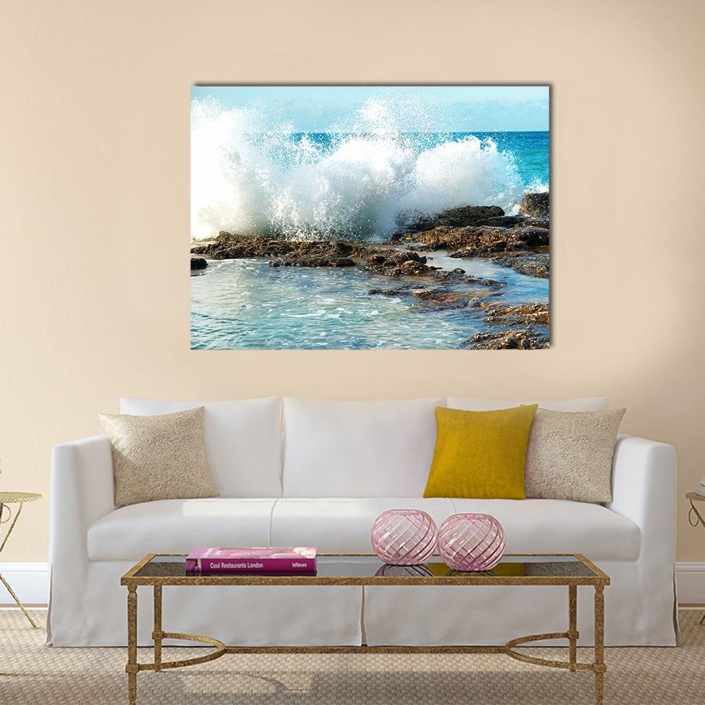 Big Breaking Waves Canvas Wall Art-1 Piece-Gallery Wrap-48" x 32"-Tiaracle