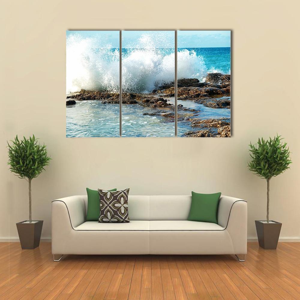 Big Breaking Waves Canvas Wall Art-3 Horizontal-Gallery Wrap-37" x 24"-Tiaracle