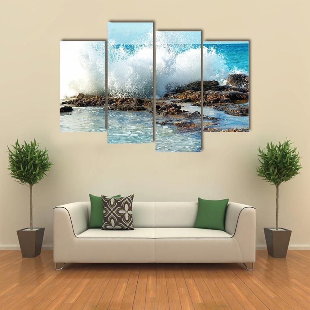 Big Breaking Waves Canvas Wall Art-4 Pop-Gallery Wrap-50" x 32"-Tiaracle
