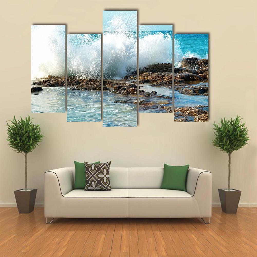 Big Breaking Waves Canvas Wall Art-5 Pop-Gallery Wrap-47" x 32"-Tiaracle