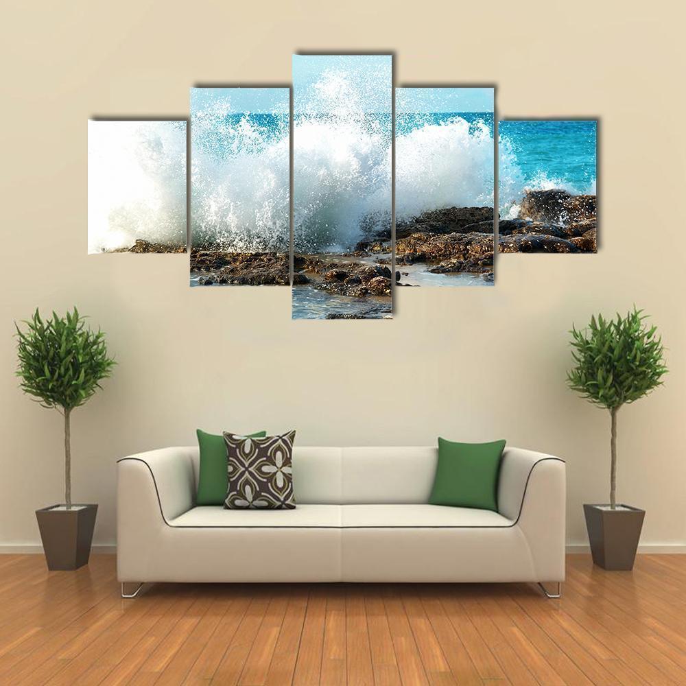 Big Breaking Waves Canvas Wall Art-5 Star-Gallery Wrap-62" x 32"-Tiaracle