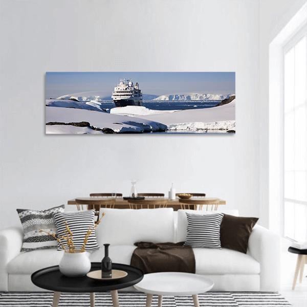 Cruise Ship In Antarctic Panoramic Canvas Wall Art-3 Piece-25" x 08"-Tiaracle