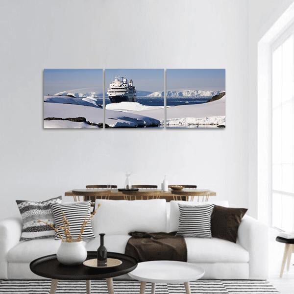 Cruise Ship In Antarctic Panoramic Canvas Wall Art-3 Piece-25" x 08"-Tiaracle
