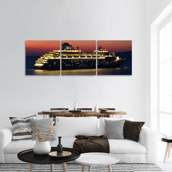 Cruise Ship At Night Panoramic Canvas Wall Art-3 Piece-25" x 08"-Tiaracle