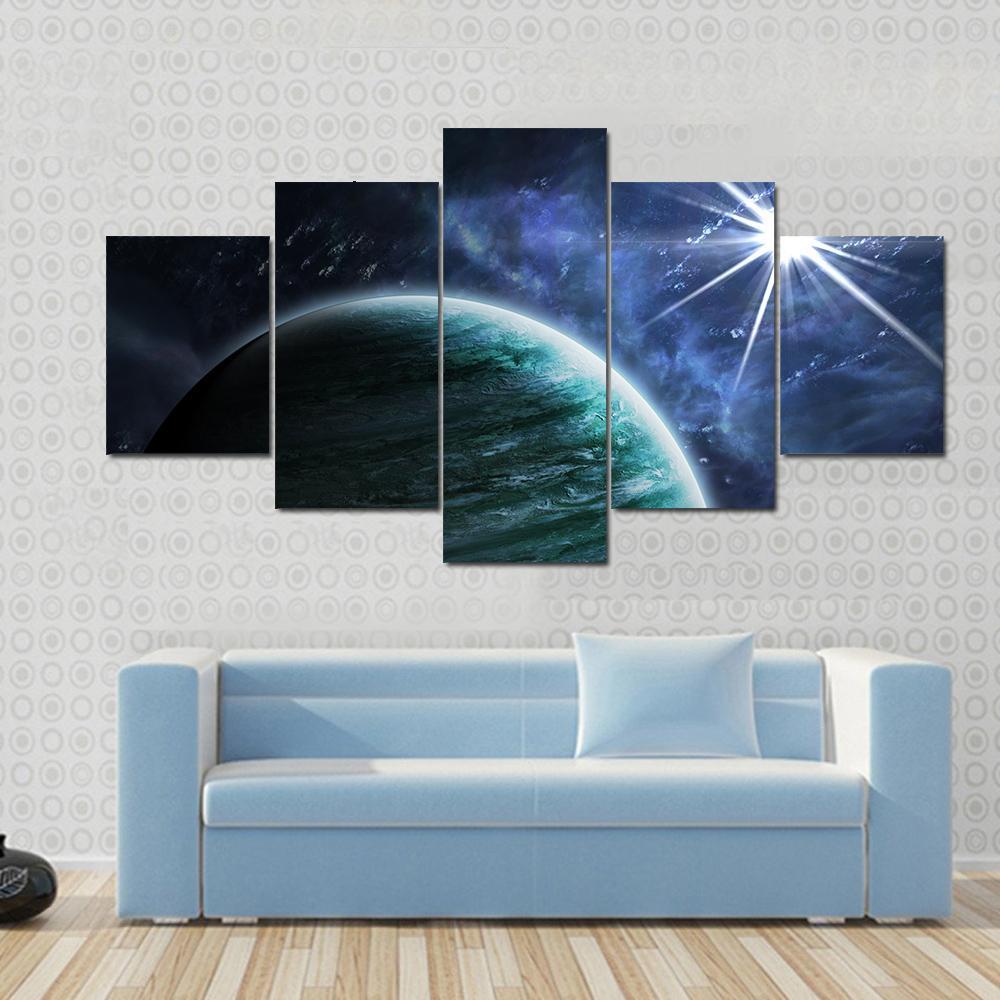 Big Gassy Planet Canvas Wall Art-5 Star-Gallery Wrap-62" x 32"-Tiaracle