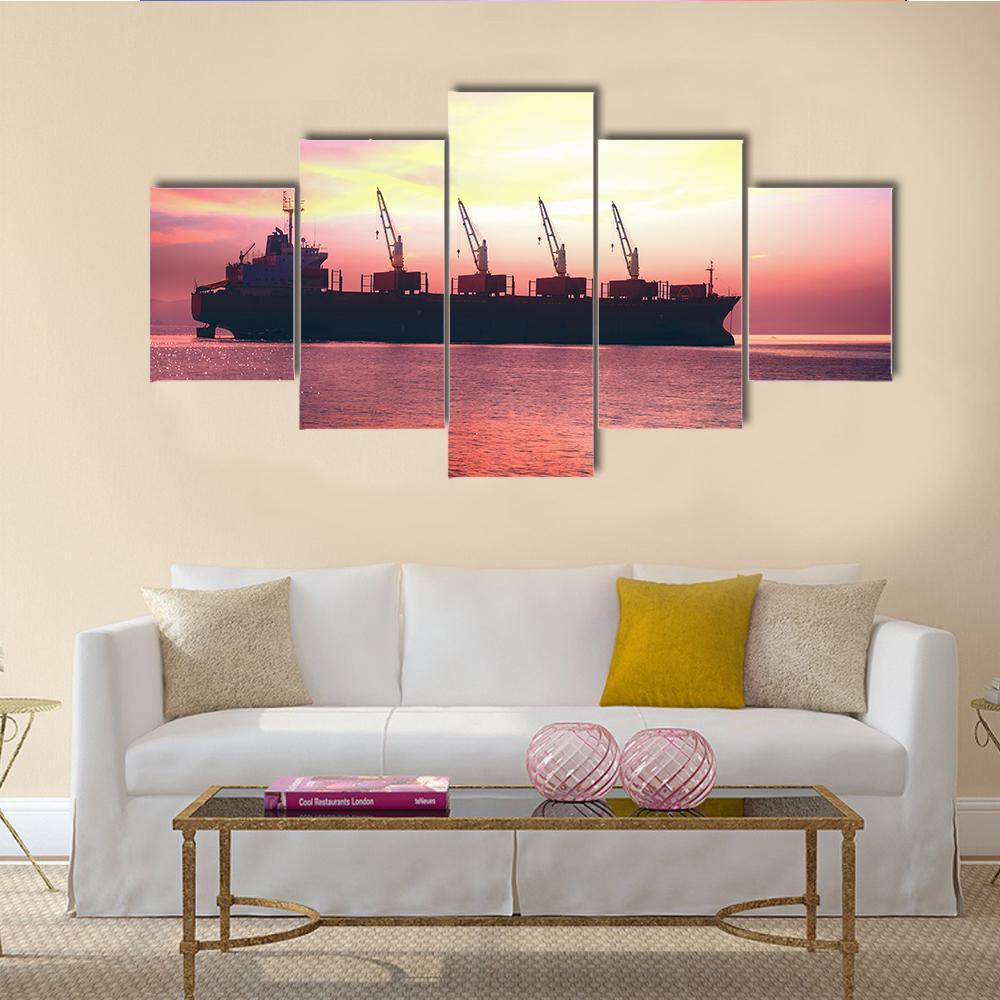 Big International Cargo Ship Canvas Wall Art-5 Star-Gallery Wrap-62" x 32"-Tiaracle