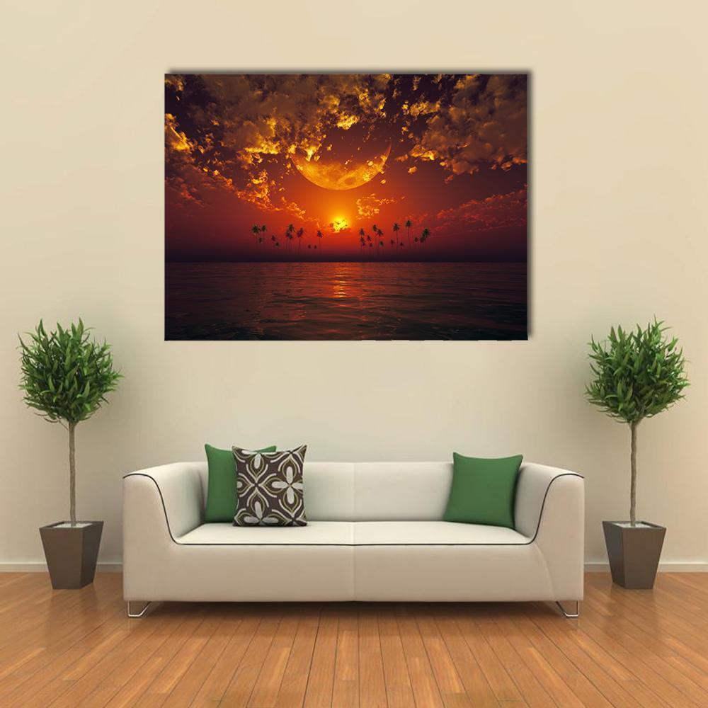 Big Moon In Clouds Canvas Wall Art-1 Piece-Gallery Wrap-48" x 32"-Tiaracle