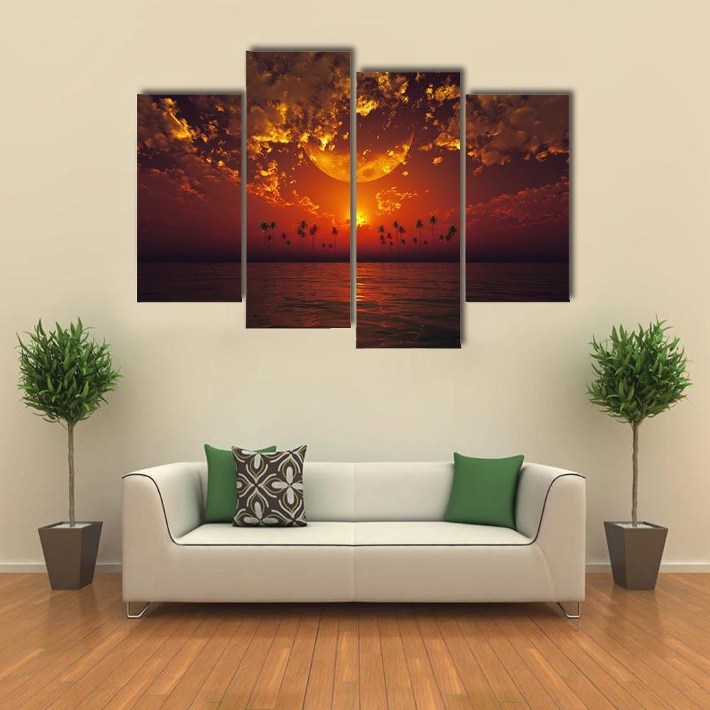 Big Moon In Clouds Canvas Wall Art-4 Pop-Gallery Wrap-50" x 32"-Tiaracle