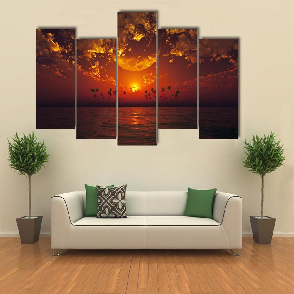 Big Moon In Clouds Canvas Wall Art-3 Horizontal-Gallery Wrap-37" x 24"-Tiaracle