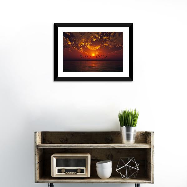 Big Moon In Clouds Canvas Wall Art-1 Piece-Framed Print-20" x 16"-Tiaracle