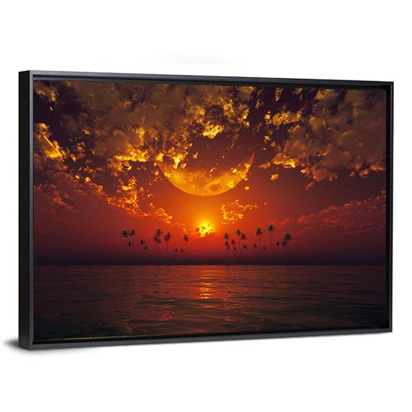 Big Moon In Clouds Canvas Wall Art-3 Horizontal-Gallery Wrap-25" x 16"-Tiaracle