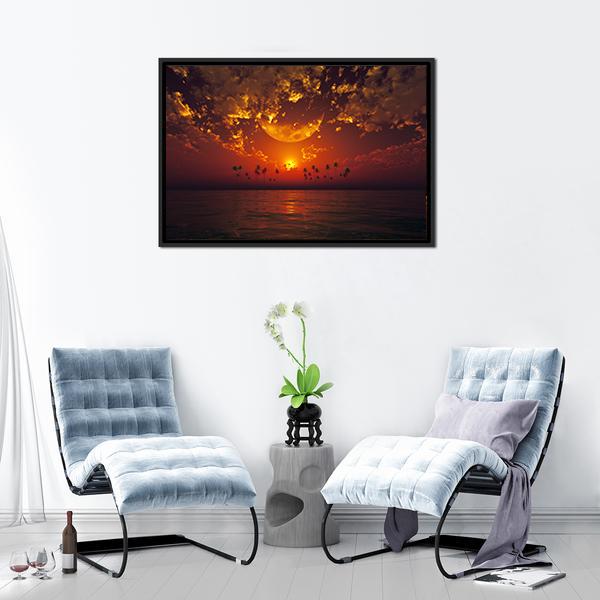 Big Moon In Clouds Canvas Wall Art-3 Horizontal-Gallery Wrap-25" x 16"-Tiaracle