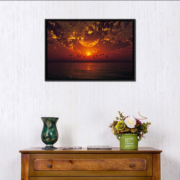 Big Moon In Clouds Canvas Wall Art-1 Piece-Floating Frame-24" x 16"-Tiaracle