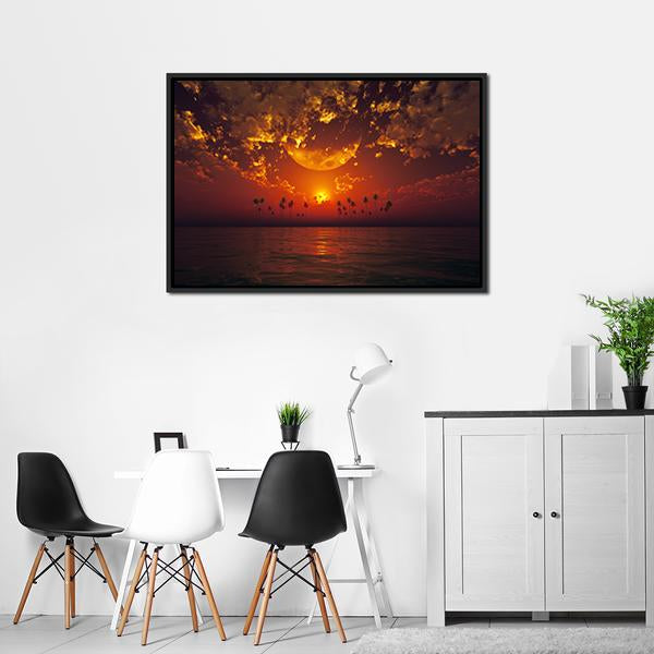 Big Moon In Clouds Canvas Wall Art-3 Horizontal-Gallery Wrap-25" x 16"-Tiaracle