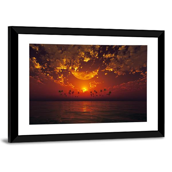 Big Moon In Clouds Canvas Wall Art-3 Horizontal-Gallery Wrap-25" x 16"-Tiaracle