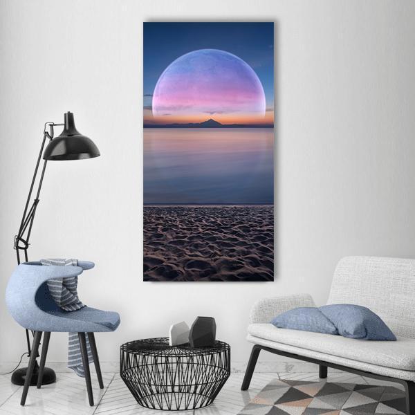 Moon &amp; Sandy Beach Vertical Canvas Wall Art-1 Vertical-Gallery Wrap-12" x 24"-Tiaracle