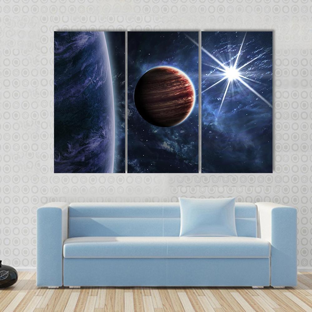 Big Planet Moon &amp; Star Canvas Wall Art-3 Horizontal-Gallery Wrap-37" x 24"-Tiaracle