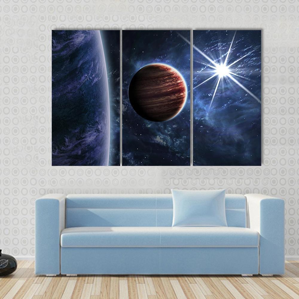 Big Planet Moon & Star Canvas Wall Art-4 Pop-Gallery Wrap-50" x 32"-Tiaracle