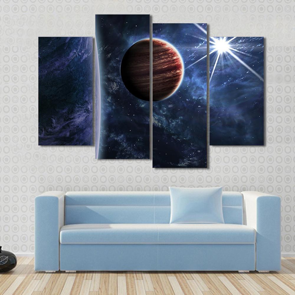 Big Planet Moon &amp; Star Canvas Wall Art-4 Pop-Gallery Wrap-50" x 32"-Tiaracle