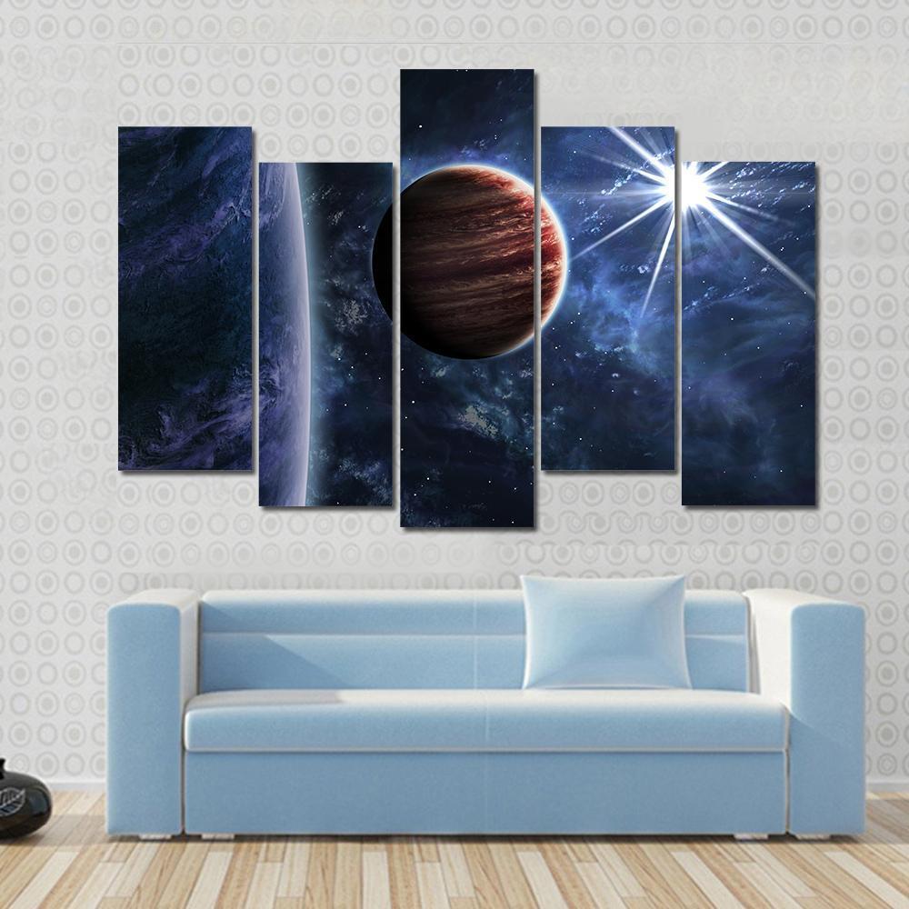 Big Planet Moon &amp; Star Canvas Wall Art-5 Pop-Gallery Wrap-47" x 32"-Tiaracle