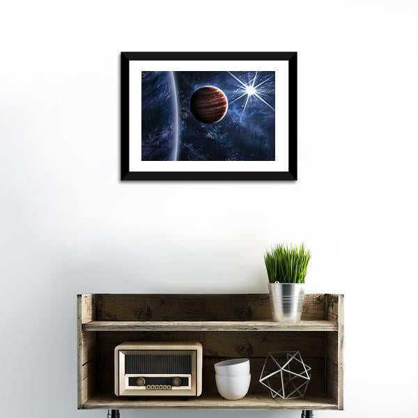 Big Planet Moon &amp; Star Canvas Wall Art-1 Piece-Framed Print-20" x 16"-Tiaracle