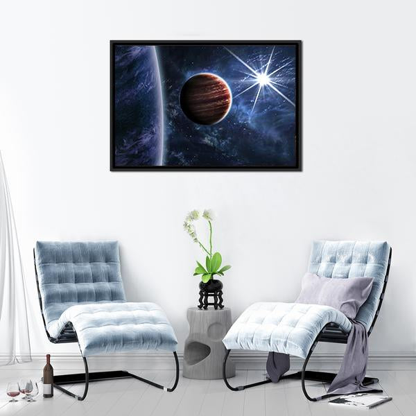 Big Planet Moon & Star Canvas Wall Art-3 Horizontal-Gallery Wrap-25" x 16"-Tiaracle