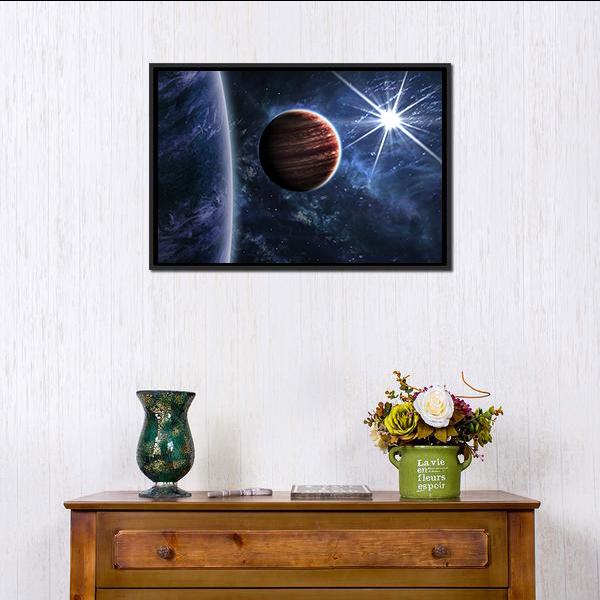 Big Planet Moon &amp; Star Canvas Wall Art-1 Piece-Floating Frame-24" x 16"-Tiaracle