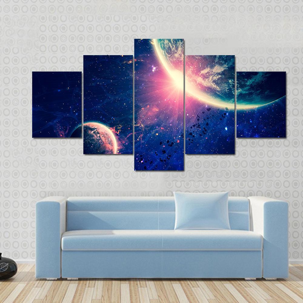 Beautiful Space Background Canvas Wall Art-5 Star-Gallery Wrap-62" x 32"-Tiaracle