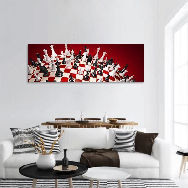 White &amp; Black Chess Panoramic Canvas Wall Art-1 Piece-36" x 12"-Tiaracle