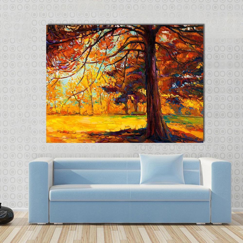 Big Tree In Autumn Canvas Wall Art-1 Piece-Gallery Wrap-48&quot; x 32&quot;-Tiaracle