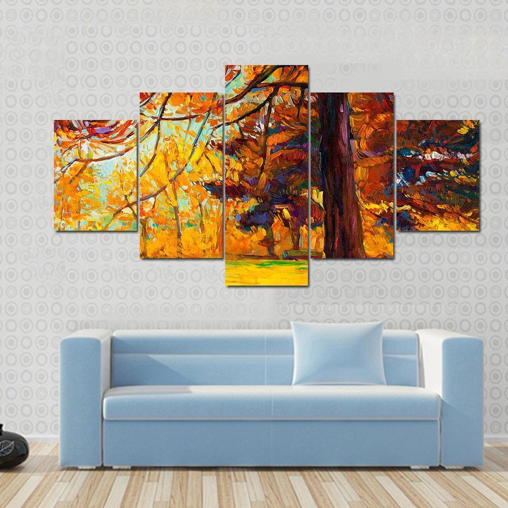 Big Tree In Autumn Canvas Wall Art-5 Star-Gallery Wrap-62&quot; x 32&quot;-Tiaracle