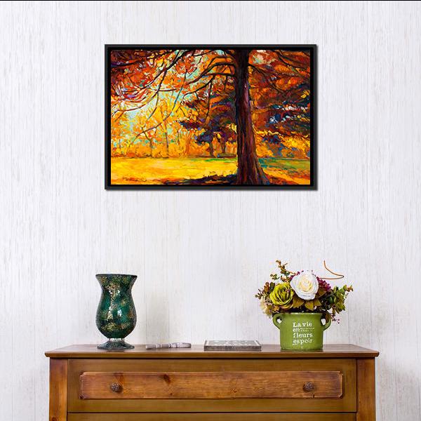 Big Tree In Autumn Canvas Wall Art-1 Piece-Floating Frame-24&quot; x 16&quot;-Tiaracle