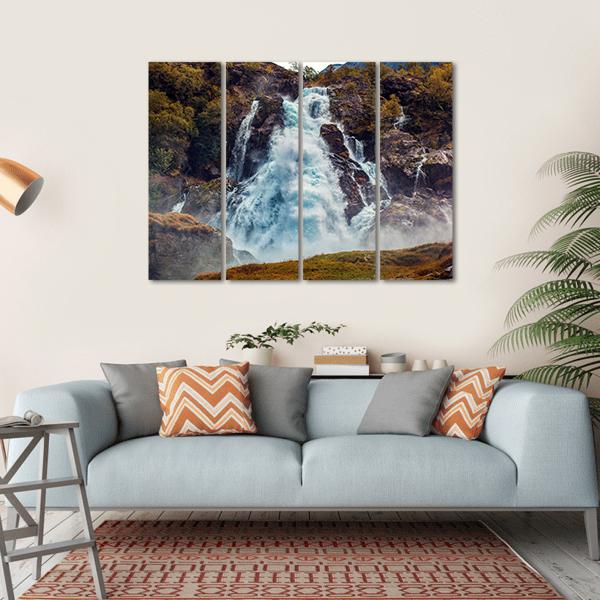 Big Waterfall Norway Canvas Wall Art-4 Horizontal-Gallery Wrap-34" x 24"-Tiaracle