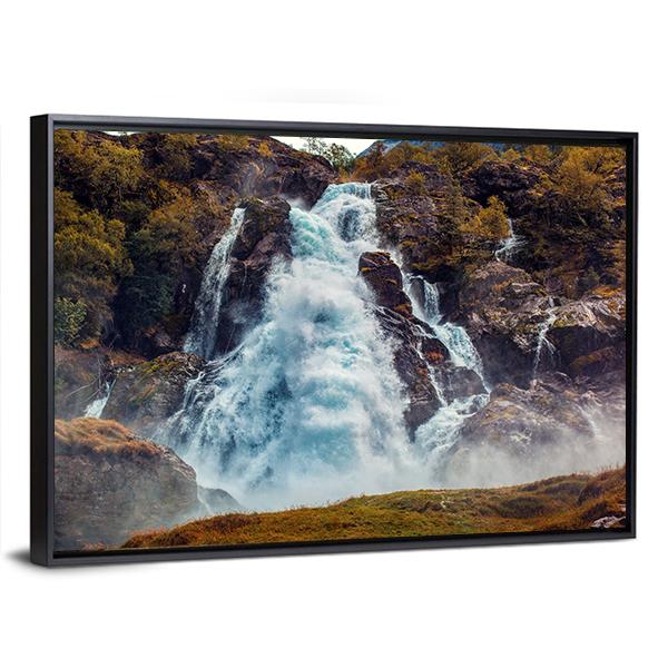 Big Waterfall Norway Canvas Wall Art-5 Horizontal-Gallery Wrap-22" x 12"-Tiaracle